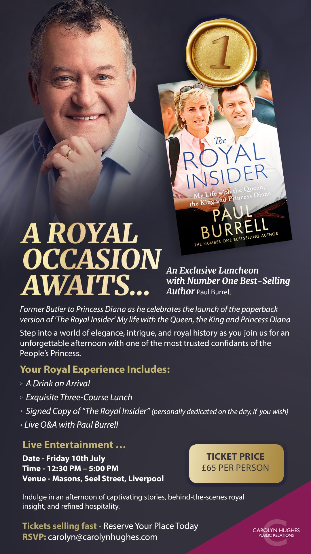 Former Royal Butler Paul Burrell to Host Exclusive Lunch at Masons in Liverpool